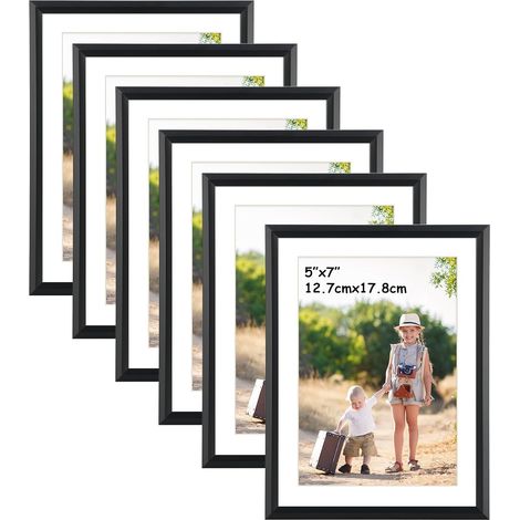 Cadre Photo 13x18 Noir avec Carton, Lot de 6, Cadres 15x20 sans Carton, pour Chambre et Salon, Utilisation Murale ou sur Table (1/5)