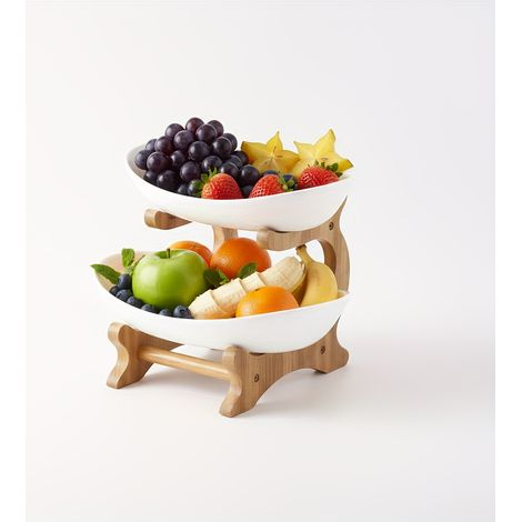 Panier à Fruits 2 Niveaux – Étagère Cuisine Blanc. Rangement Snacks, Pain, Noix. Modèle (Blanc 2 Couches). (1/5)