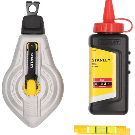 STANLEY FATMAX KIT CORDEAU TRACEUR 30M EN ALUMINIUM AVEC POUDRE DE TRAÇAGE ROUGE 113G ET NIVEAU À BULLE, STHT47612-0