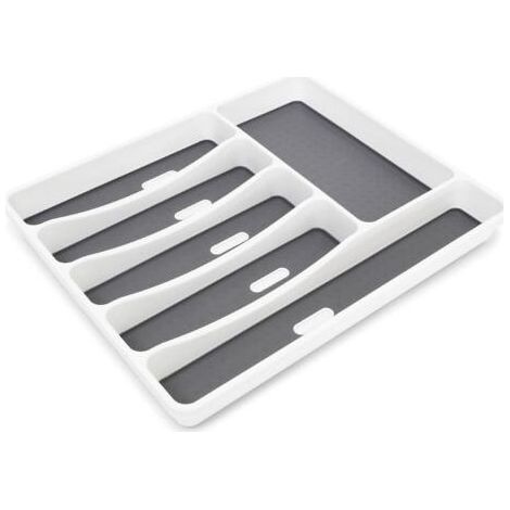 Range-couverts en matière plastique 6 compartiments Rangement tiroir Cuisine 5 x 32,5 x 40,5 cm, couche antidérapante & plots, blanc/ anthracite (1/4)