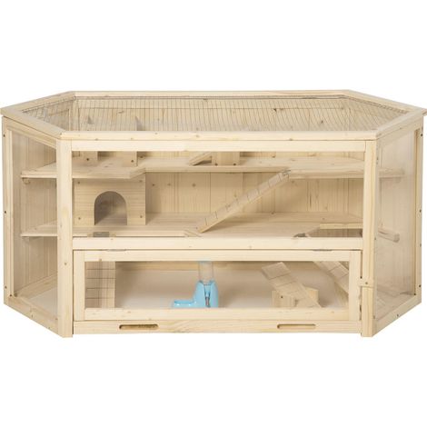 3 niveaux cage à hamster en bois, habitat pour hamster nain avec rampes, maisons, plateau coulissant 115 x 60 x 55 cm (1/5)