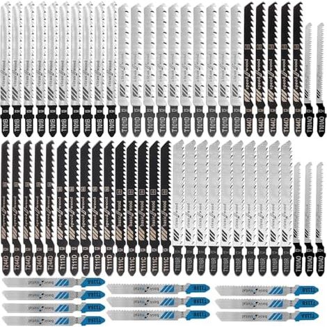 60 Pièces Lames de Scie Sauteuse, Coupe Nette et Précise, Professionnelles à Haute Teneur en Carbone, Lame de Scie Sauteuse à Tige en t pour Couper le Bois, le Plastique et le Métal, 10 Modèles (1/5)