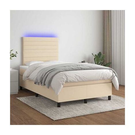 Sommier Snowco, matelas avec éclairage LED, couleur crème, 120 × 190 cm, tissu, tissu doux et respirant, éclairage led d’ambiance, meuble de chambre, design contemporain, montage facile (1/5)