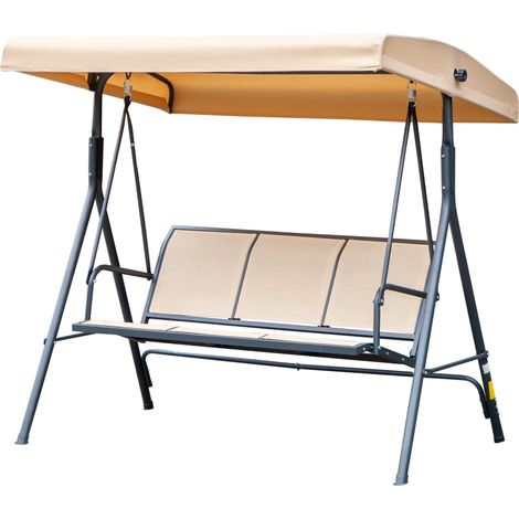 Outsunny Dondolo 3 Posti da Giardino con Tettuccio e Seduta Traspirante Beige