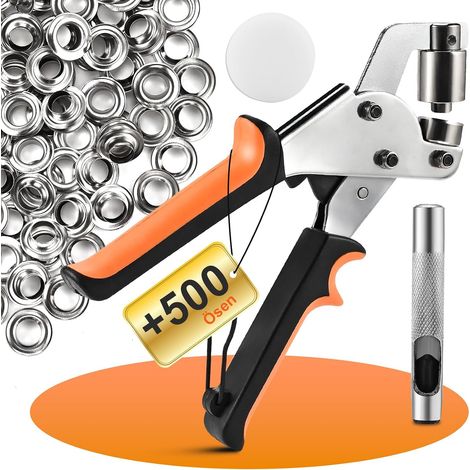 Alicates para ojales con 500 ojales de acero inoxidable de 10 mm - Kit completo para instalar ojales en lonas, lonas y cuero (1/5)