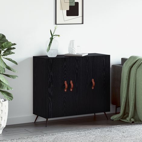 Sideboard Schwarz Eichen-Optik 89,5 x 34 x 80 cm Holzwerkstoff