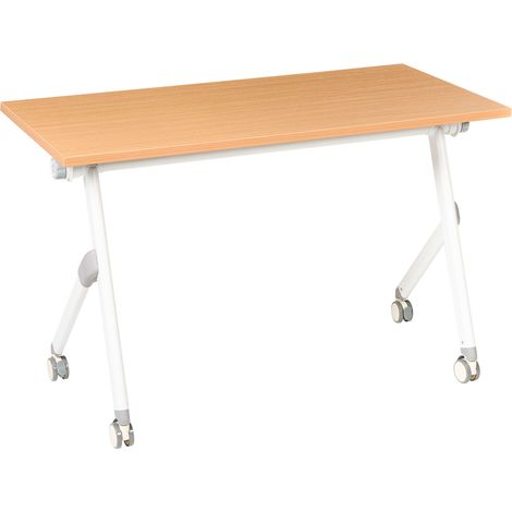 Escritorio rectangular moderno plegable con ruedas mesa móvil portátil 120 x 60 cm estructura de metal marrón y blanco Bendi
