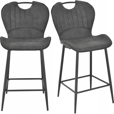 Lot 2 chaises bar microfibre noir effet vieilli pieds métal – WILLY 2 (1/5)