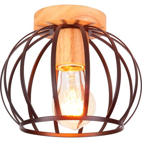 Ceiling Light Vintage Retro in Wood Metal Ceiling Lamp E27 with Round Lampshade for Corridor Stairs Entrance Bedroom Black (1/5)