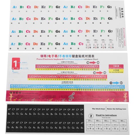 Clavier Piano Autocollants Couleurs Lettres et Chiffres Notation Portée Touches Paster 88/61/54 Clés (1/5)