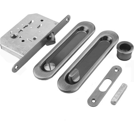 Kit de verrouillage avec rosace ovale, pêne pour porte coulissante, Ø58 mm, acier, finition nickel satiné
