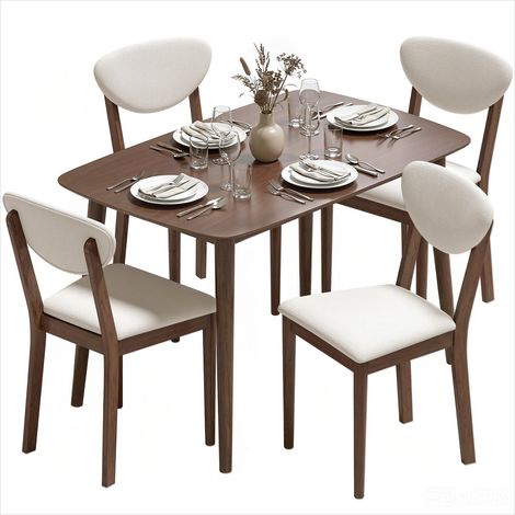 Ensemble table et chaises salle à manger 4 places moderne Crème (1/5)