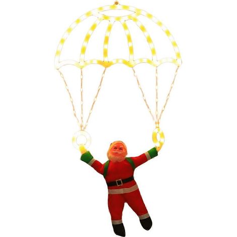 Parachute du Père Noël décoratif à LED avec télécommande, alimenté par piles, pour une utilisation intérieure/extérieure. Idéal pour les fêtes de Noël. (1/5)