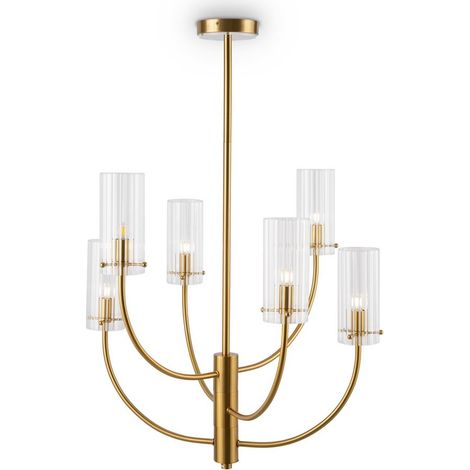 Lampadario Contemporaneo Arco Metallo Ottone 6 Luci Diffusori In Vetro