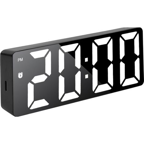 Horloge Miroir à Affichage LED numérique avec température, répétition, Calendrier réglable, Port USB veilleuse