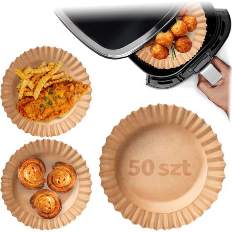 Lot de 50 feuilles de papier sulfurisé jetables pour friteuses à air, 8 pouces, pour une cuisson et une pâtisserie plus faciles et un nettoyage simplifié.-AquaForge (1/5)