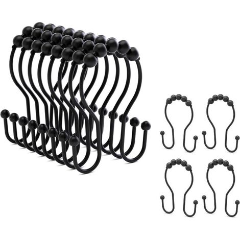 Duschvorhanghaken, Duschvorhangringe, Doppelhaken, 12 Stück (schwarz) (1/5)