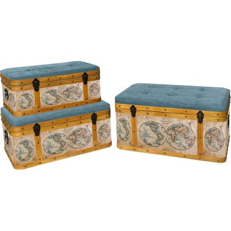 Lot de 3 malles Pouf Mappemonde (1/3)