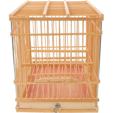 1 Cage à Oiseaux en Bambou, Rectangulaire 30x20x24cm, Portable pour Balcon et Voyages, Décorative pour Petits Oiseaux