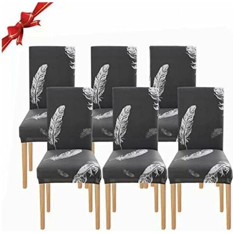 6 Pièces Housse de Chaise Extensible(Plume Gris), Universelle Lavables,Couverture de Chaise Facile à Nettoyer pour Décor Salle à Manger Hôtel Restaurant