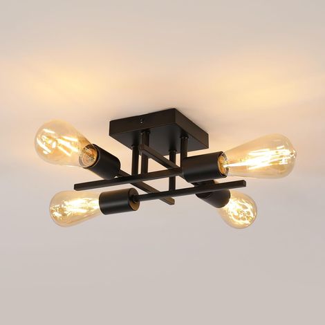 Plafonnier Vintage, Moderne Lustre Sputnik Industriel 4 Lumières E27 Base en Métal, Rétro Lampe de Plafond Noire pour Chambre à coucher, Salon, Salle à manger, Cuisine (1/5)