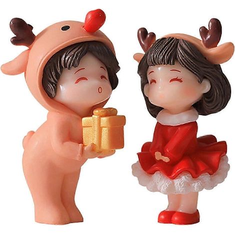 Lot de 2 figurines miniatures de couple pour Noël, décorations miniatures à faire soi-même, figurines pour amoureux, anniversaire, jardin féérique-standing