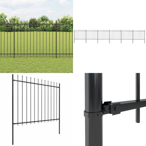 Valla de jardín con punta de lanza de acero 1070x150 cm negra - Valla de acero - Valla con puntas de lanza