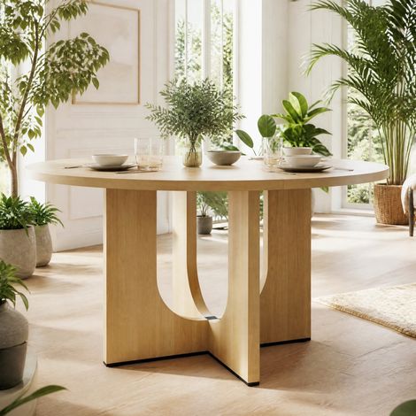 Runder Esstisch 120 x 120 cm für 4–6 Personen, MDF, Eichenfarbe HAVRYA (1/5)