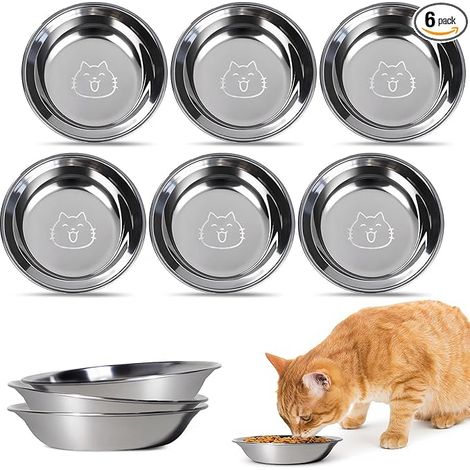 Stainless Steel Cat Bowl, Flat Bowl, Suitable for Cats and Small Dogs, 14.5 x 3 cm (1/5)