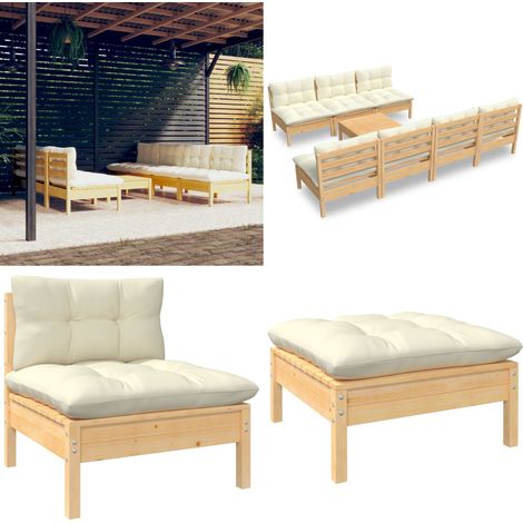 Salon de jardin 8 pcs avec coussins crème Bois de pin - Salon De Jardin - Mobilier De Jardin - Ensemble De Jardin - Meubles De Terrasse - Chaise Longue - Home & Living (1/5)