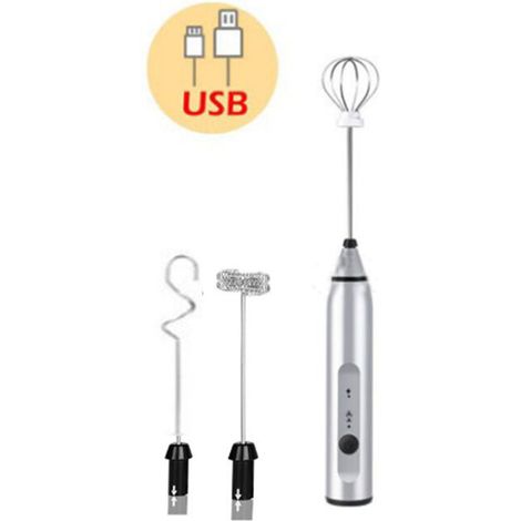 Schiumalatte elettrico portatile, frusta per schiuma con batteria ricaricabile USB, 3 velocità, schiumatore per latte, cappuccino, cioccolata calda, uova, argento (1/4)