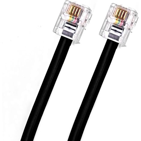 1 Câble RJ11, 5M, Connecteur 6P4C, Gaine PVC, Or, Modem, Téléphone, Noir
