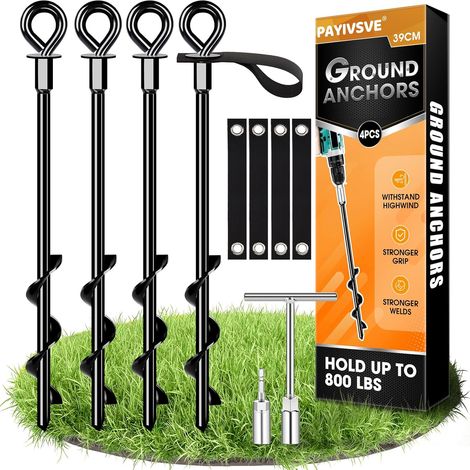 4 - Ancrage Au Sol - Trampoline - Résistant Vent Fort - Avec Sangles - Pour Extérieur Et Jardin - Argent - 14cm (1/5)
