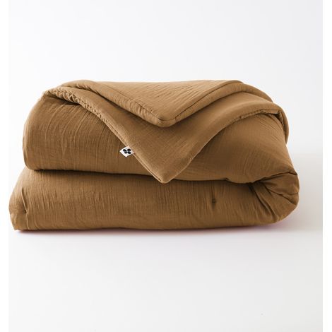 Edredon ou Bout de lit "Gaïa" toutes dimensions "Gaze de Coton" l'Effet Papillon - Gaia Camel - - Gaia Camel - 180 x 240 cm