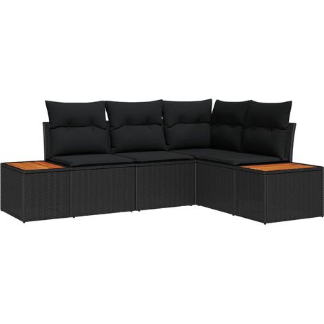 Garden Sofa Set with Cushion 5 pcs Black Poly rattan vidaXL