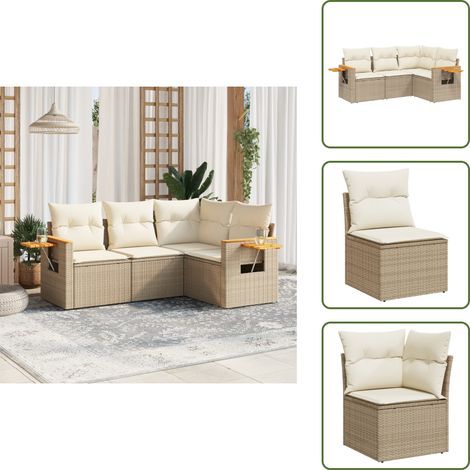 Salon de jardin avec coussins 4 pcs beige résine tressée - Ensemble Salon De Jardin - Meuble Extérieur - Résine Tressée - Rotin Synthétique - Mobilier De Jardin (1/5)