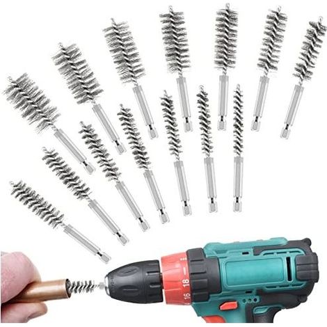14pcs Brosses Métalliques pour Perceuse, Brosse Cylindrique en Acier Inoxydable Brosses de Chaudière de Four pour Visseuse Perceuse à nettoyer Chaudière Chauffage Bois en Métal (1/5)