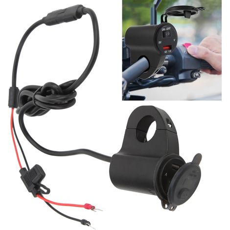 Wasserdichter 12V-Motorrad-Handylader aus Aluminiumlegierung mit digitaler Spannungsanzeige, 3A USB-Schnellladegerät für Autos mit Abschaltschalter (ZH-975B1) (1/5)