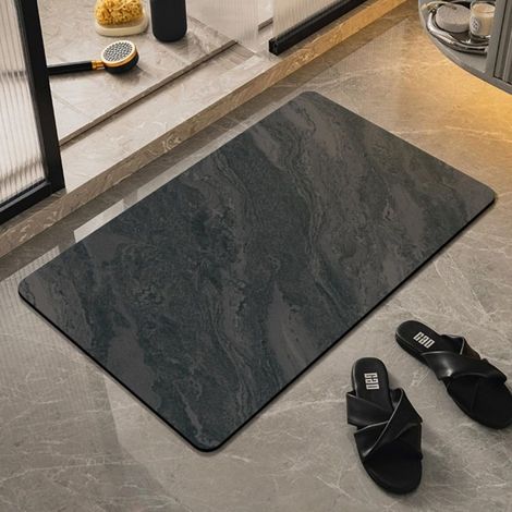 Tapis de bain en pierre à séchage rapide Motif marbre Diatomate souple Antidérapant Anti-moisissure Absorbant Pour salle de bain, salon (noir, 40 x 60 cm) (1/5)