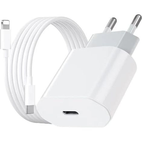 Lot de 2 chargeurs pour iPhone, adaptateur et câble de charge rapide USB-C 20 W, kit de charge rapide pour iPhone et iPad (1/3)
