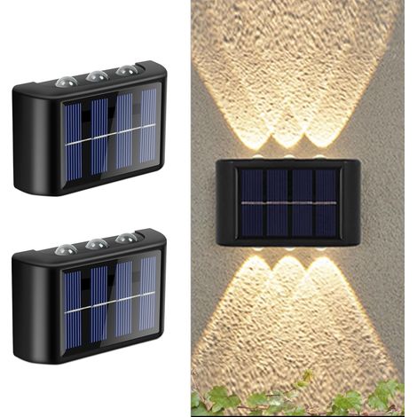 Lot de 2 Appliques Murales Solaires D'extérieur Réglables, Appliques Murales Solaires Up and Down, IP65 Étanche LED Applique avec 6 Lampes pour Jardin Pelouse (1/5)