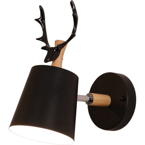 QAZQA Applique Murale Moderne Lampe Murale Simple Lampe de Mur Fer E27 Base Tête de Cerf Nordique Style Art Déco pour Chambre, Salon, Chambre d'enfants, Restaurant, Couloir, Escaliers (Noir)
