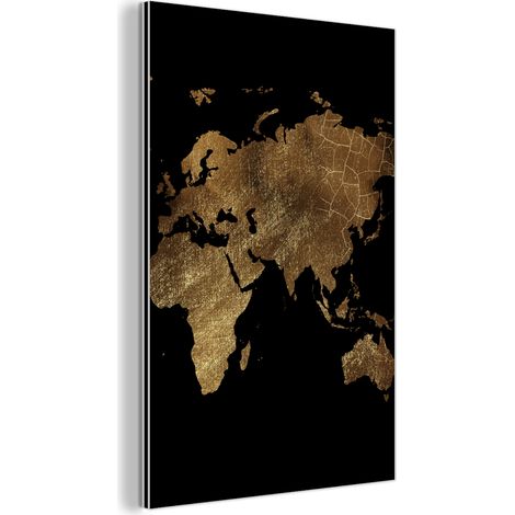 TABLEAU EN MÉTAL Carte du monde - Or - Luxe - Terre - Noir Décoration Chambre 40x60 (1/5)