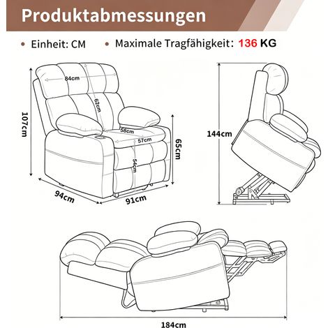 Fauteuil TV électrique réglable avec deux moteurs et assistance de levage pour le salon, fauteuil de lecture, fauteuil lounge inclinable, canapé une place multifonctionnel (gris) (1/5)
