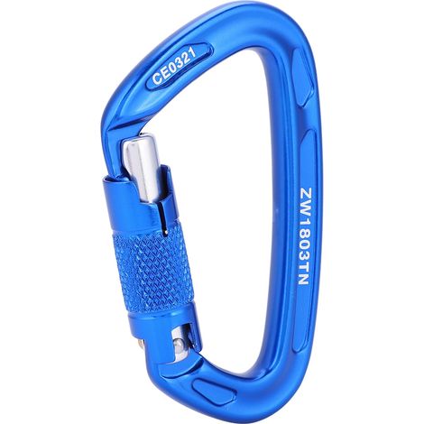 Mousqueton de sauvetage pour escalade en extérieur avec boucle de sécurité en D 25 kN (bleu) (1/5)