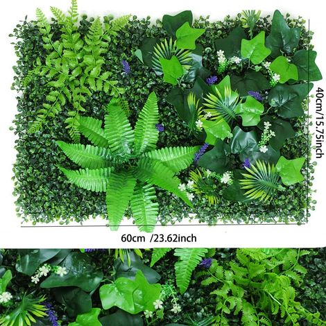 (GM-03) Panneau mural de plantes artificielles 40 x 60 cm, feuillage persistant, haie de buis, pour la décoration extérieure de votre maison, jardin, balcon ou pelouse. (1/4)