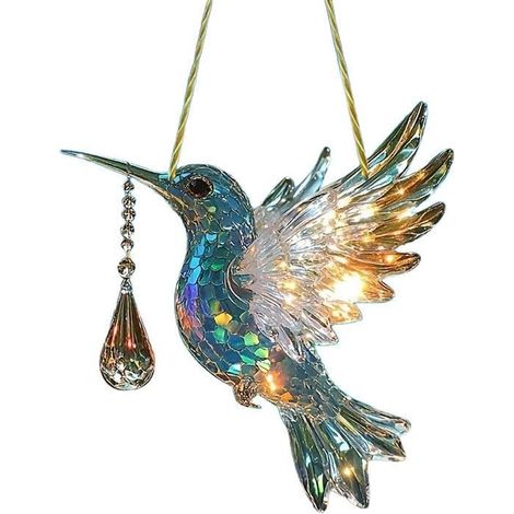 Decorazione per finestra a forma di colibrì, 2 pezzi, acchiappasole in acrilico, ornamento da appendere per finestra, patio, parete, casa, ufficio, giardino, 20200,2 cm