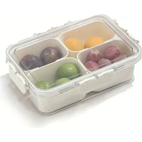 Boîte de conservation hermétique - Boîte à goûter - Boîte à goûter compartimentée - Boîte de rangement à 8 compartiments - Plateau à goûter avec séparateurs - Blanc - Plastique (1/5)