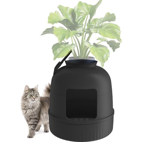 Bac Litiere pour Chat avec Désodorisant et Filtre, Maisons de Toilette Chats pour Salon, Chambre à Coucher, Coins, Litiere Chat Fermé avec Pelle, 48 x 48 x 50 cm, Noir (1/5)