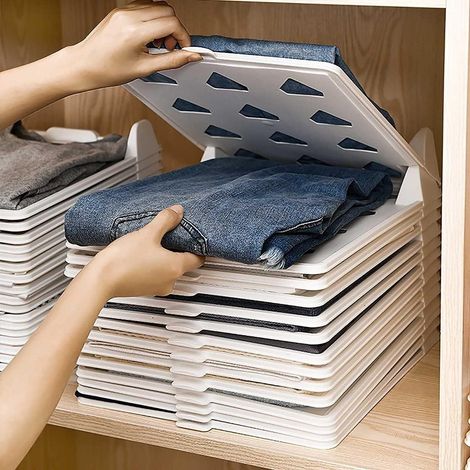 Panneau de rangement pliable à 10 niveaux, idéal pour les armoires, boîtes de rangement pour t-shirts, séparateurs pour jeans, boîtes de rangement pliables pour vêtements (1/5)